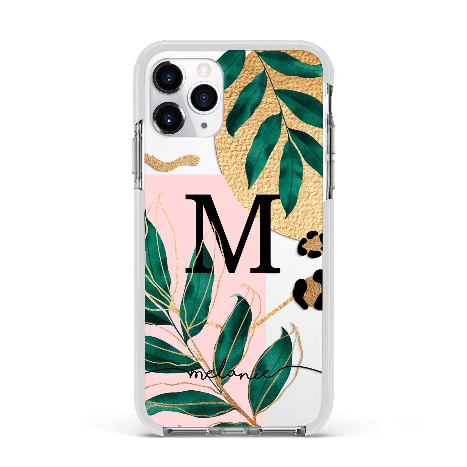 Personalised Monogram Tropical Apple iPhone 11 Pro in Silver with White Impact Case
