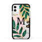 Personalised Monogram Tropical Apple iPhone 11 in White with Black Impact Case