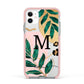 Personalised Monogram Tropical Apple iPhone 11 in White with Pink Impact Case