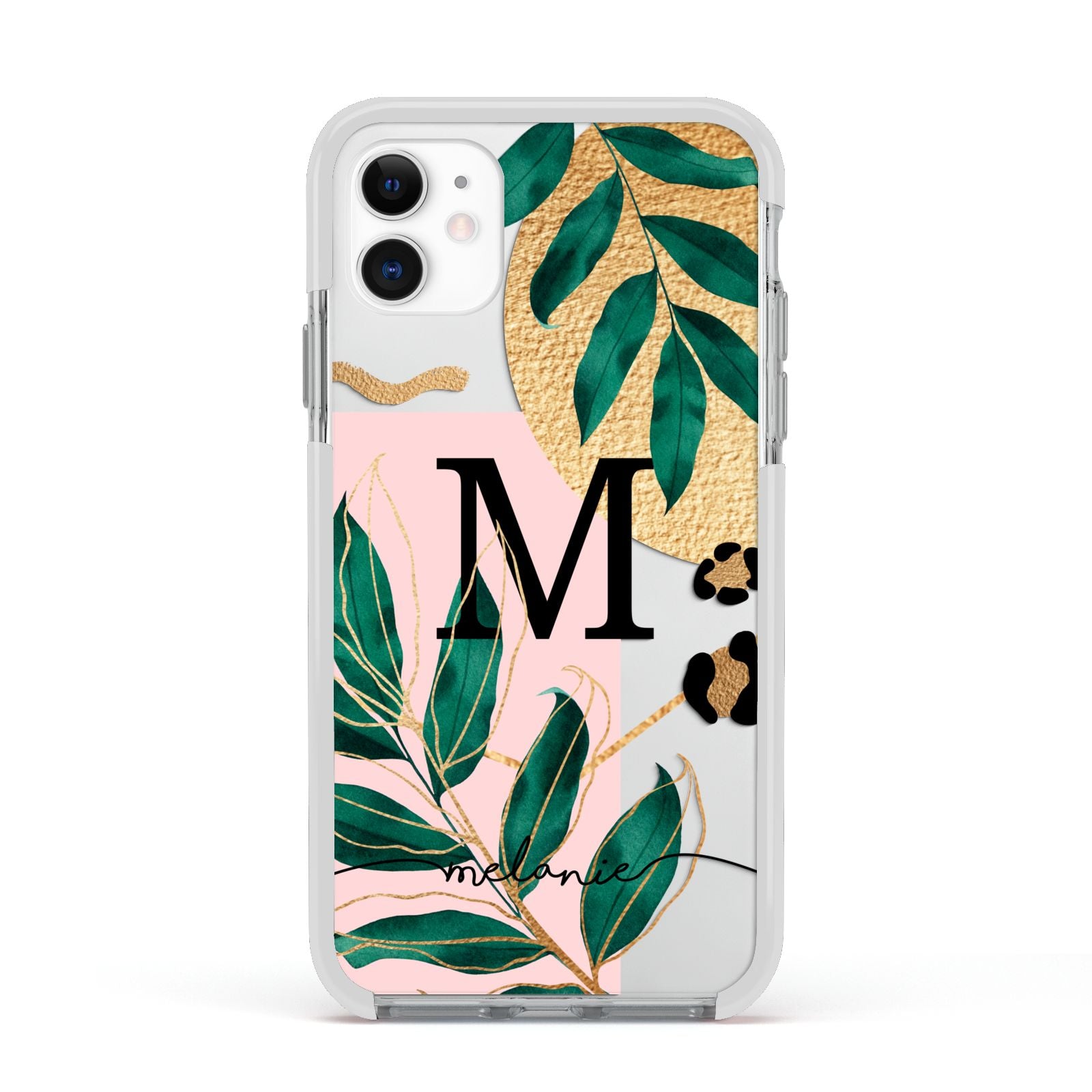Personalised Monogram Tropical Apple iPhone 11 in White with White Impact Case