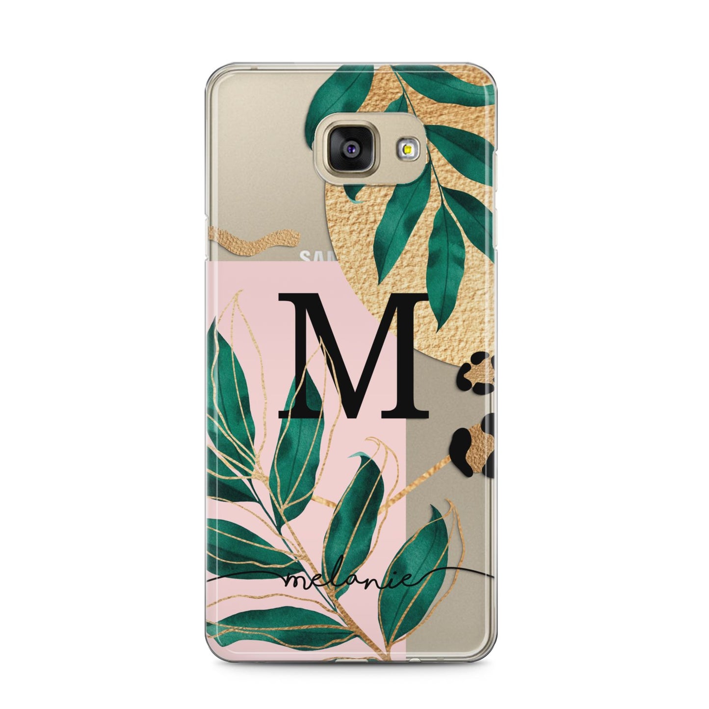Personalised Monogram Tropical Samsung Galaxy A5 2016 Case on gold phone