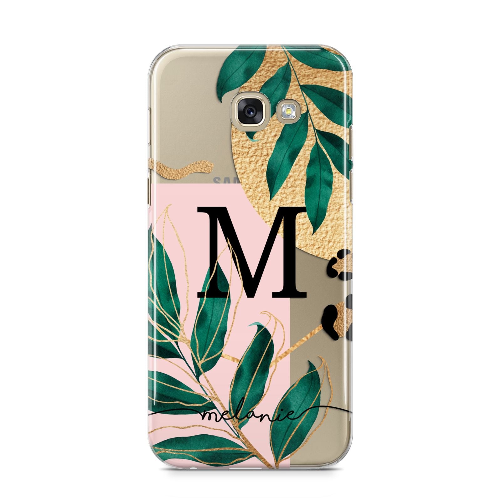 Personalised Monogram Tropical Samsung Galaxy A5 2017 Case on gold phone
