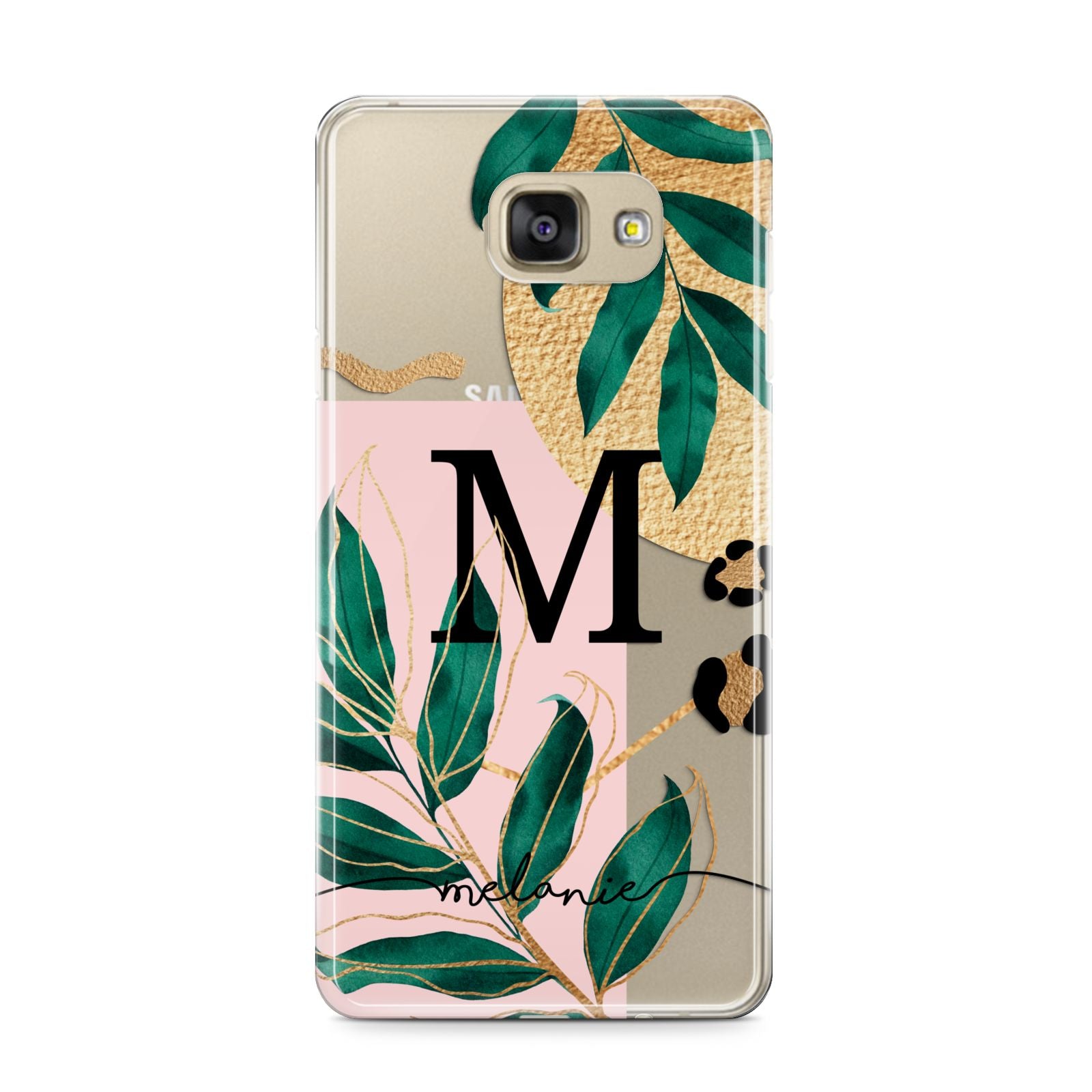 Personalised Monogram Tropical Samsung Galaxy A9 2016 Case on gold phone