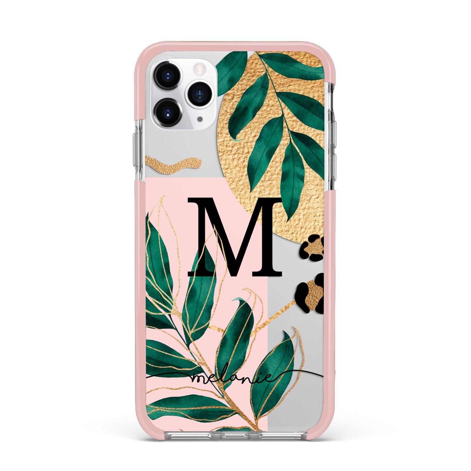 Personalised Monogram Tropical iPhone 11 Pro Max Impact Pink Edge Case