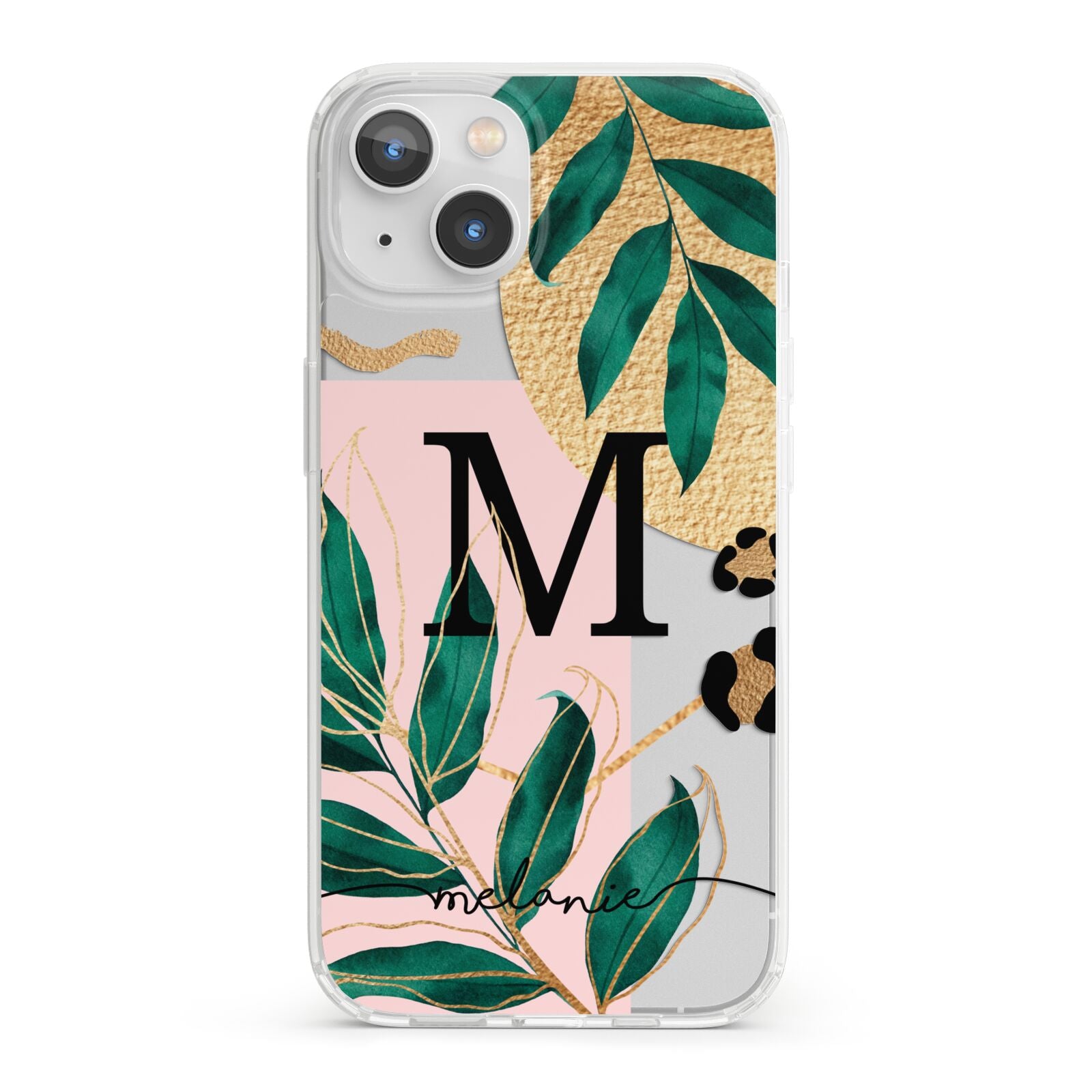 Personalised Monogram Tropical iPhone 13 Clear Bumper Case