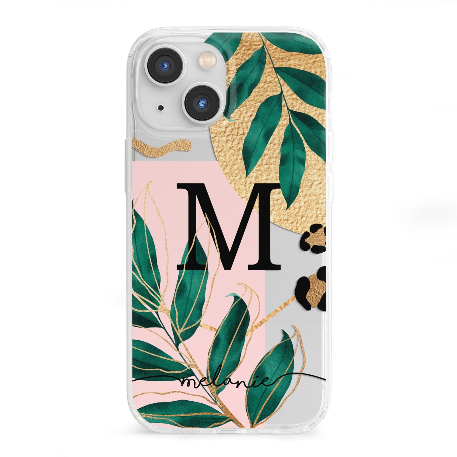 Personalised Monogram Tropical iPhone 13 Mini Clear Bumper Case