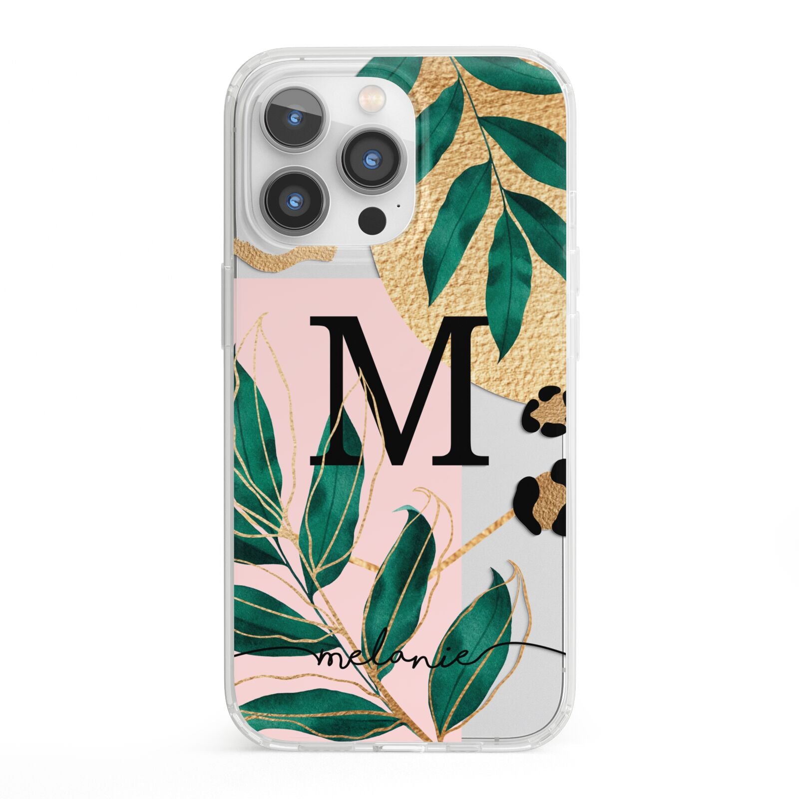 Personalised Monogram Tropical iPhone 13 Pro Clear Bumper Case