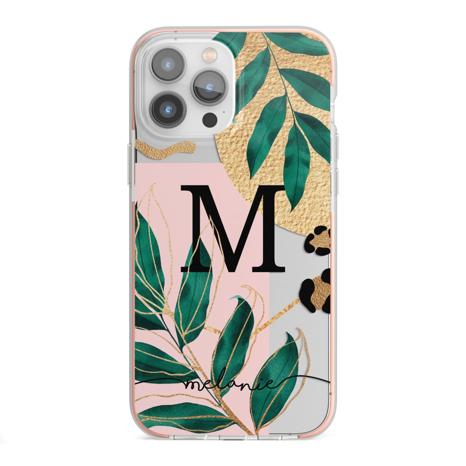 Personalised Monogram Tropical iPhone 13 Pro Max TPU Impact Case with Pink Edges