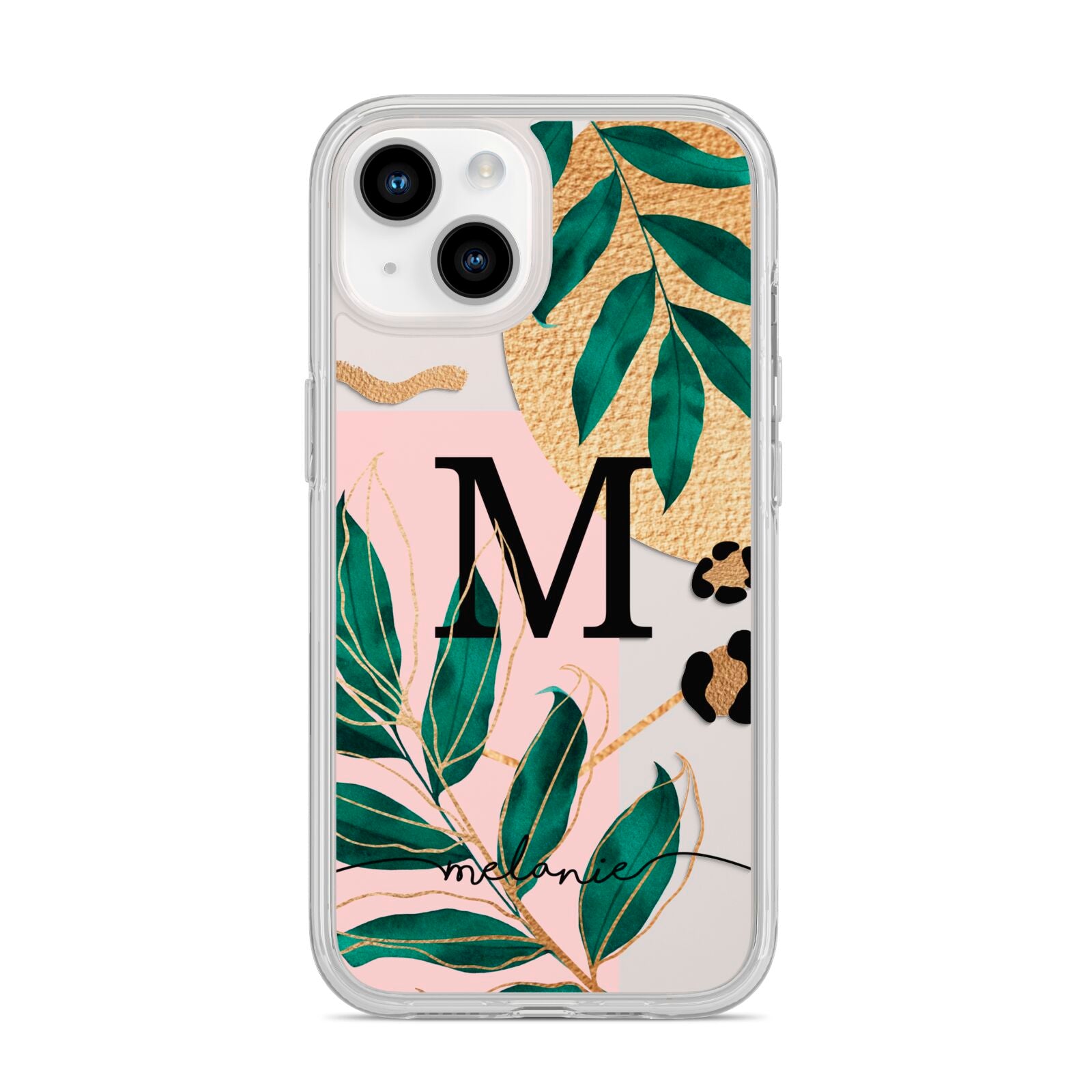 Personalised Monogram Tropical iPhone 14 Clear Tough Case Starlight
