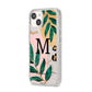Personalised Monogram Tropical iPhone 14 Glitter Tough Case Starlight Angled Image