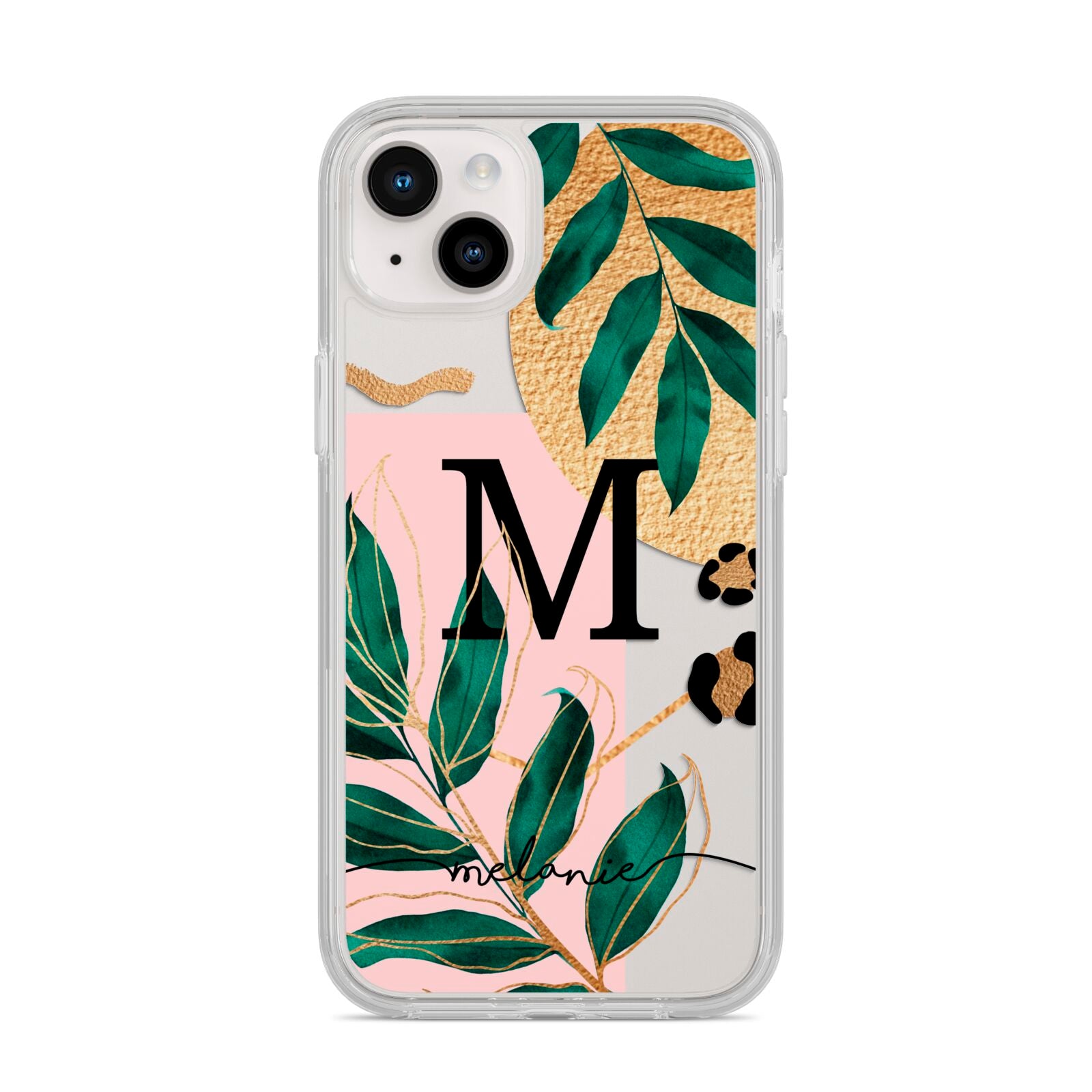 Personalised Monogram Tropical iPhone 14 Plus Clear Tough Case Starlight