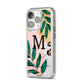 Personalised Monogram Tropical iPhone 14 Pro Clear Tough Case Silver Angled Image