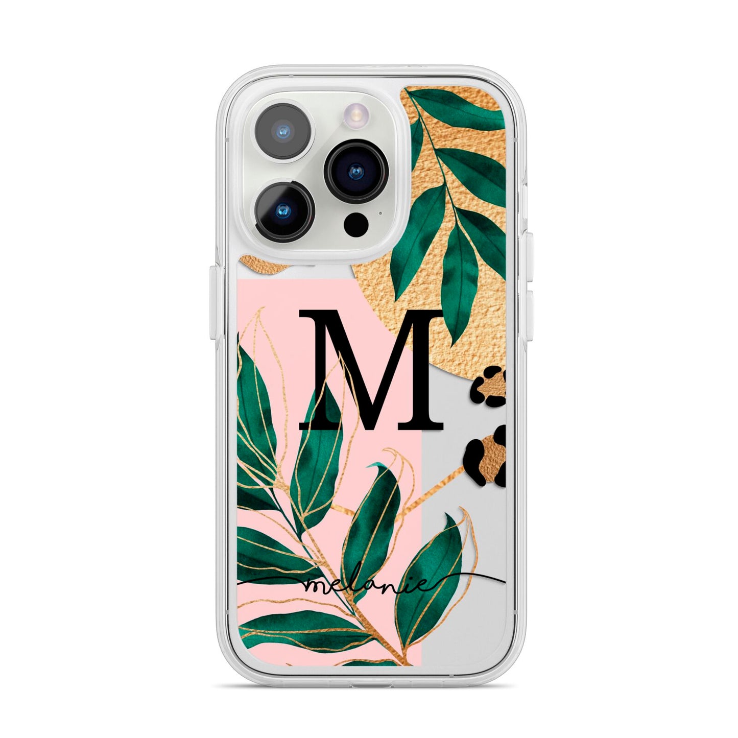 Personalised Monogram Tropical iPhone 14 Pro Clear Tough Case Silver