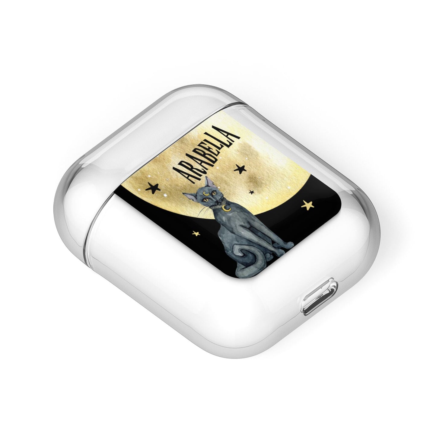 Personalised Moon Cat Halloween AirPods Case Laid Flat