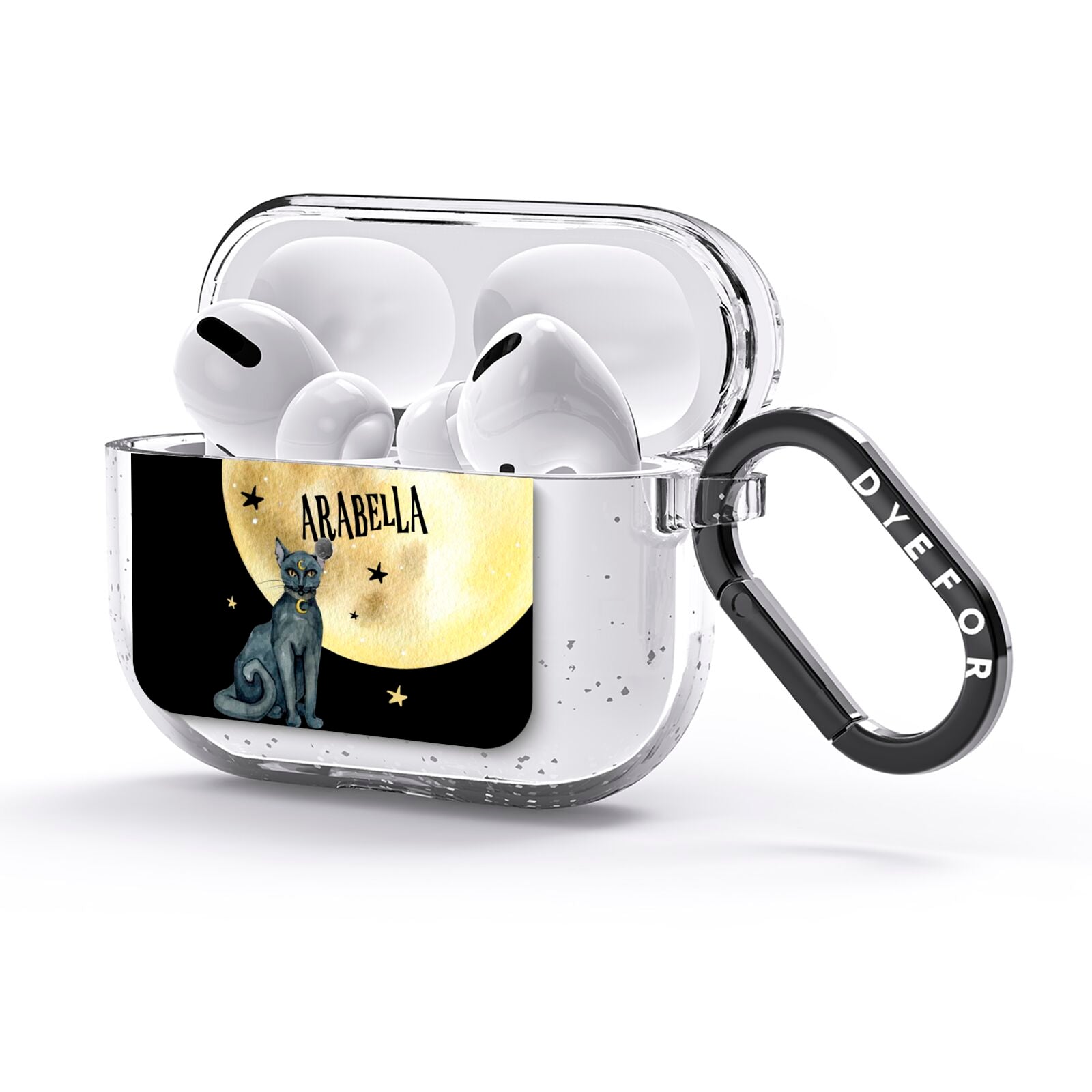 Personalised Moon Cat Halloween AirPods Glitter Case 3rd Gen Side Image