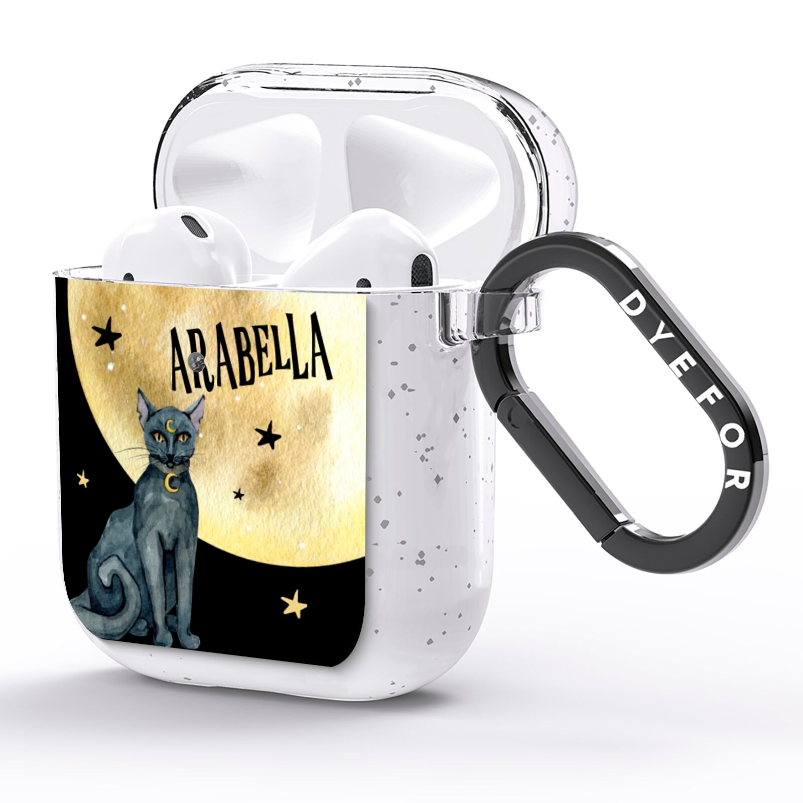 Personalised Moon Cat Halloween AirPods Glitter Case Side Image