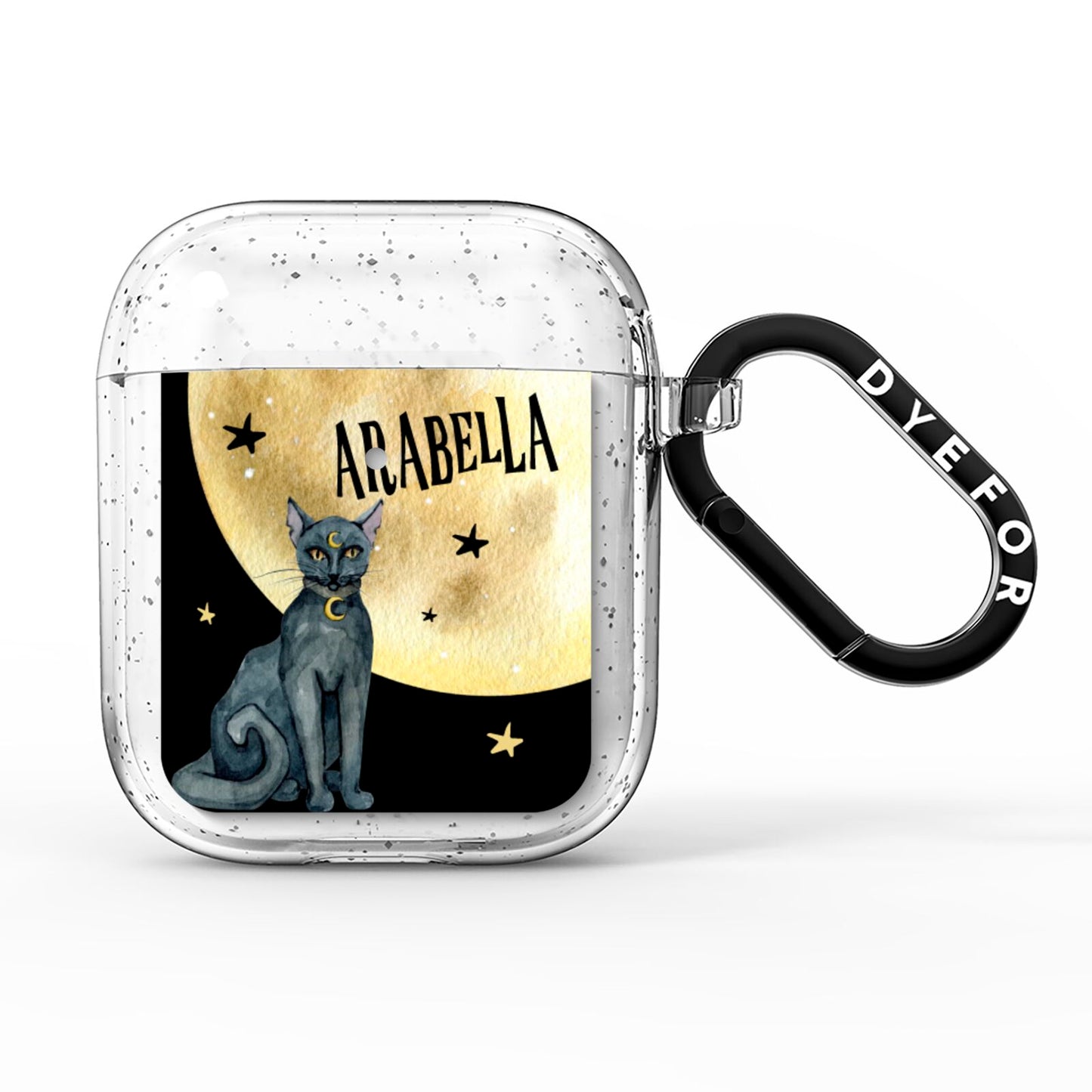 Personalised Moon Cat Halloween AirPods Glitter Case