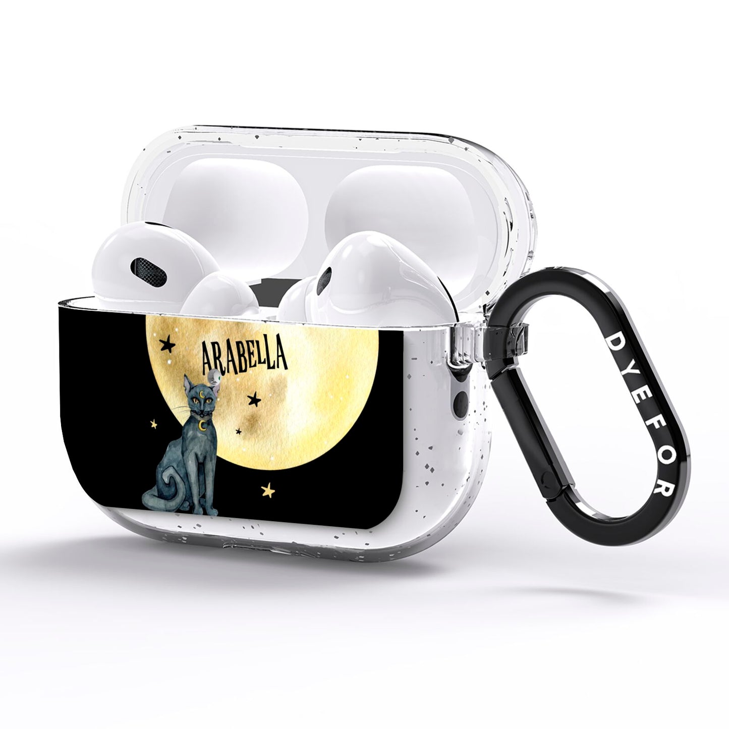 Personalised Moon Cat Halloween AirPods Pro Glitter Case Side Image