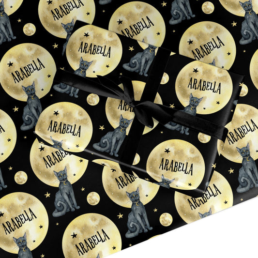 Personalised Moon Cat Halloween Custom Wrapping Paper