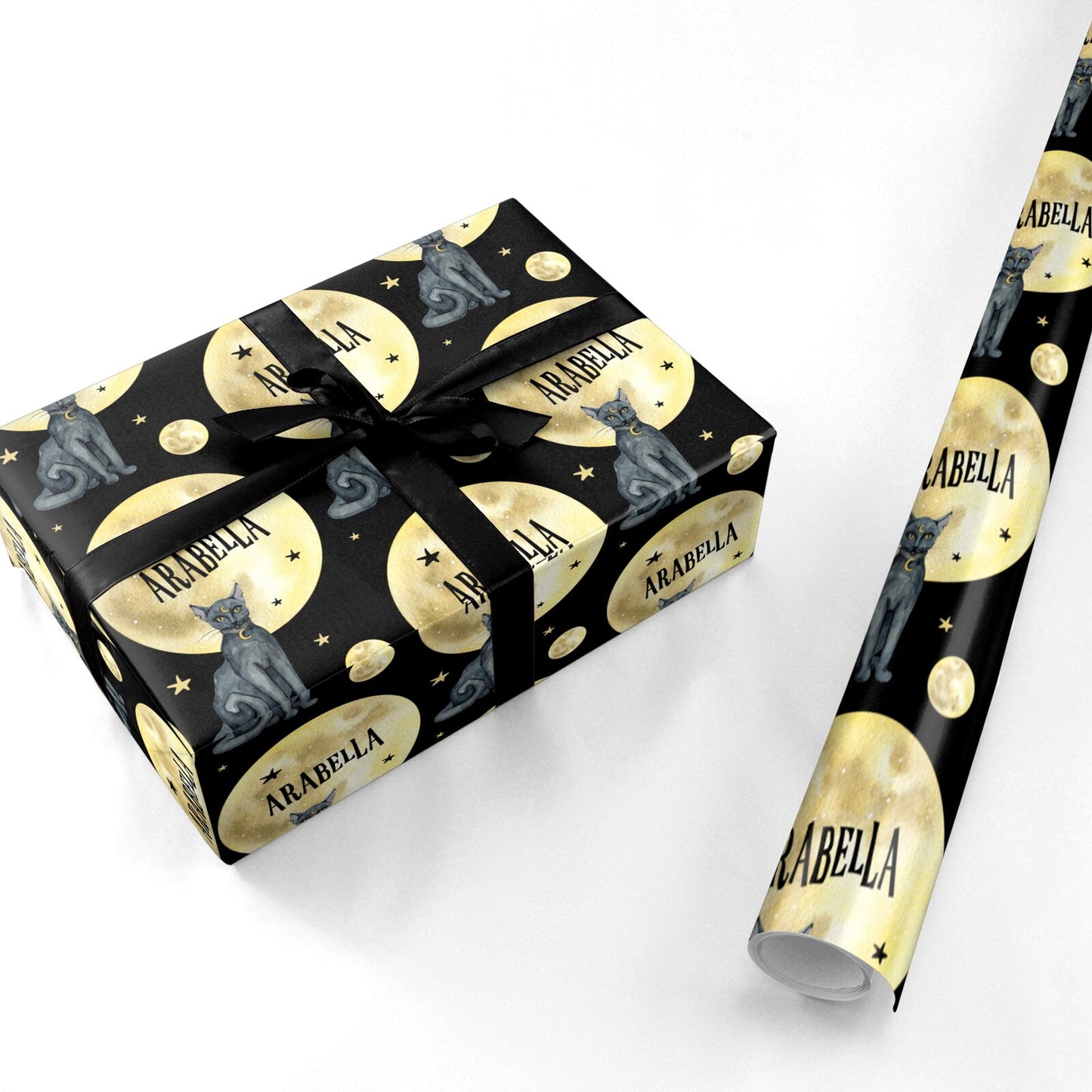 Personalised Moon Cat Halloween Personalised Wrapping Paper