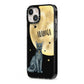 Personalised Moon Cat Halloween iPhone 13 Black Impact Case Side Angle on Silver phone