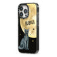 Personalised Moon Cat Halloween iPhone 13 Pro Black Impact Case Side Angle on Silver phone