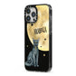Personalised Moon Cat Halloween iPhone 13 Pro Max Black Impact Case Side Angle on Silver phone