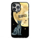 Personalised Moon Cat Halloween iPhone 13 Pro Max Black Impact Case on Silver phone