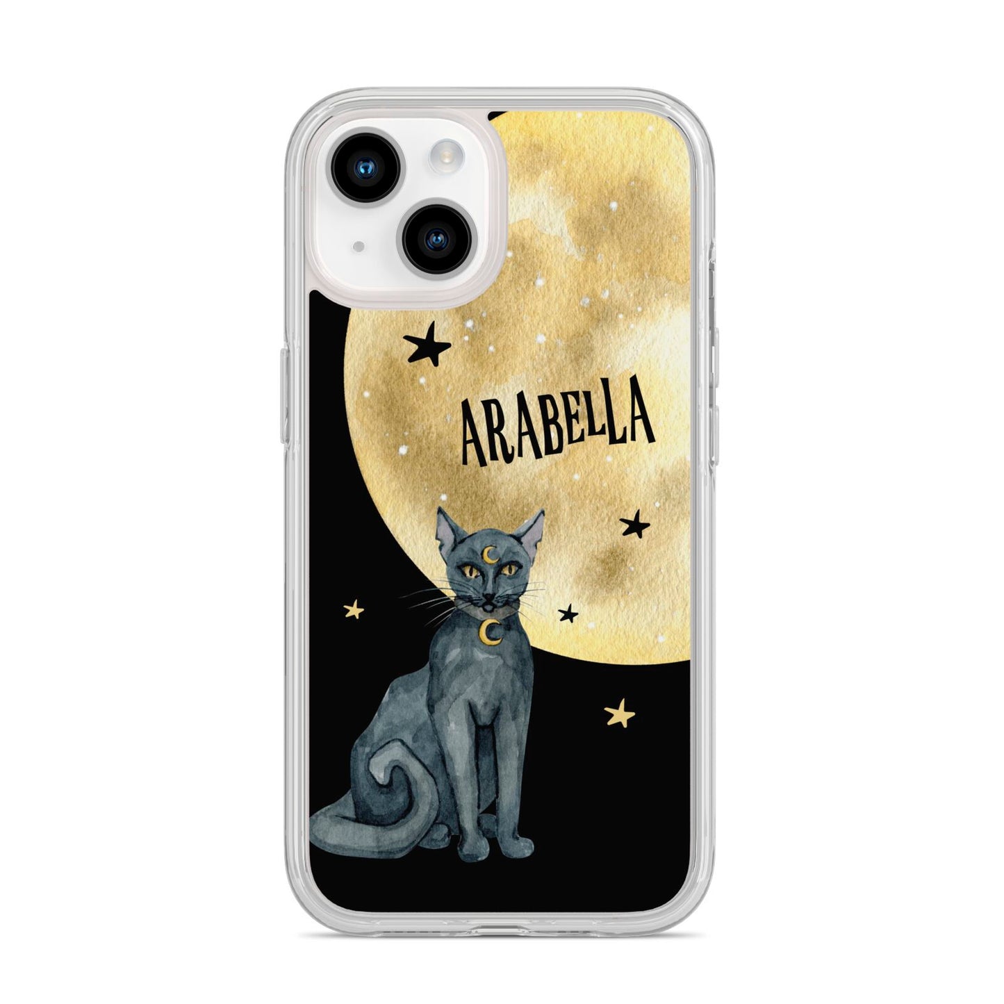 Personalised Moon Cat Halloween iPhone 14 Clear Tough Case Starlight