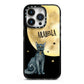 Personalised Moon Cat Halloween iPhone 14 Pro Black Impact Case on Silver phone