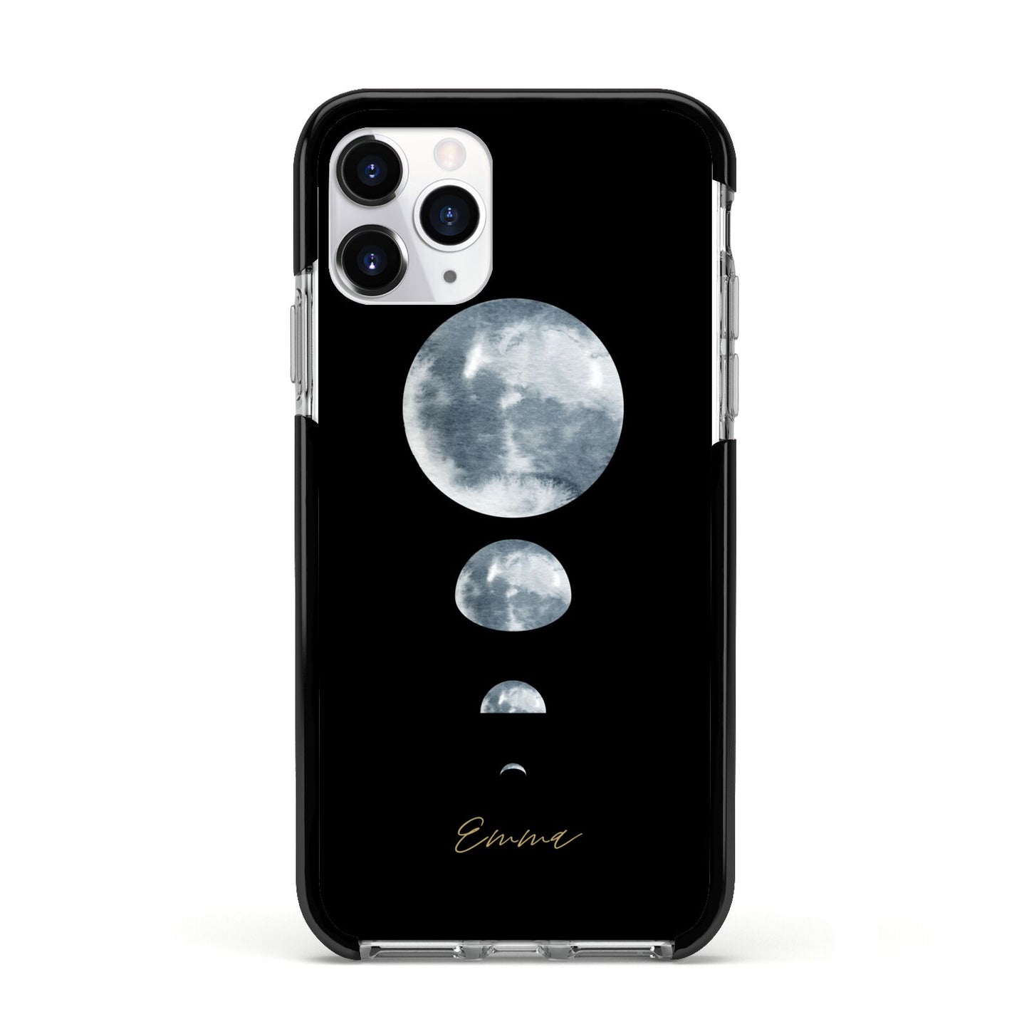 Personalised Moon Phases Apple iPhone 11 Pro in Silver with Black Impact Case