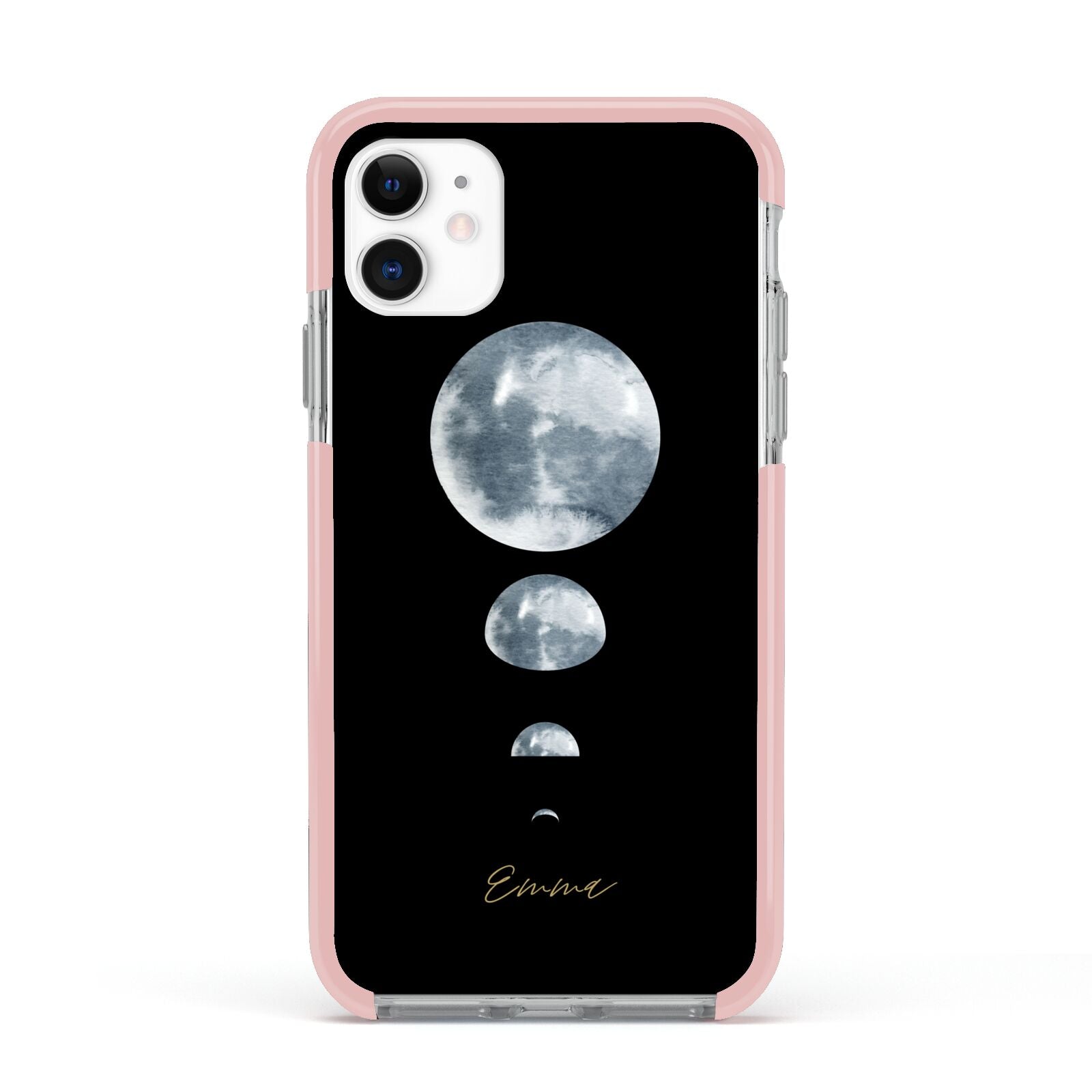 Personalised Moon Phases Apple iPhone 11 in White with Pink Impact Case