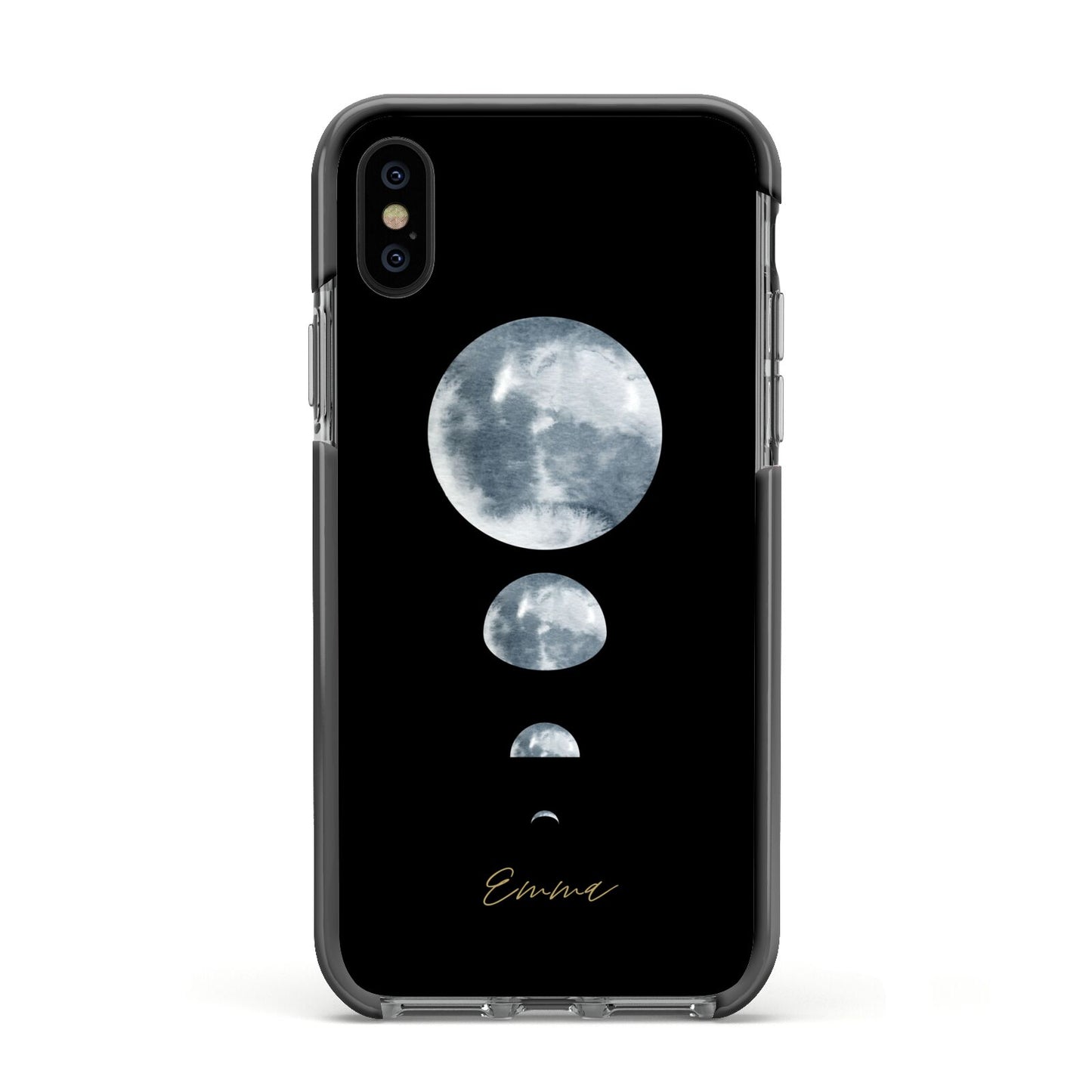 Personalised Moon Phases Apple iPhone Xs Impact Case Black Edge on Black Phone