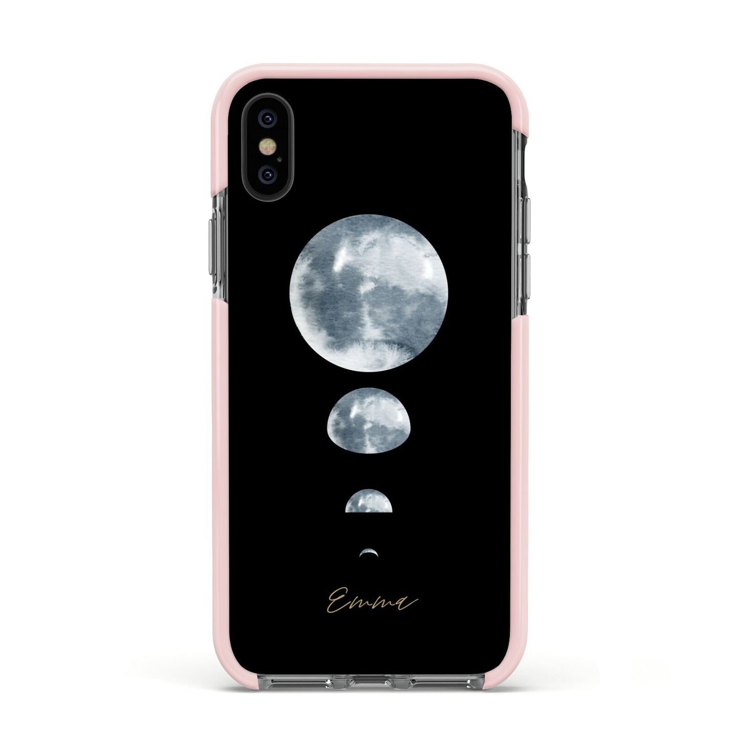 Personalised Moon Phases Apple iPhone Xs Impact Case Pink Edge on Black Phone