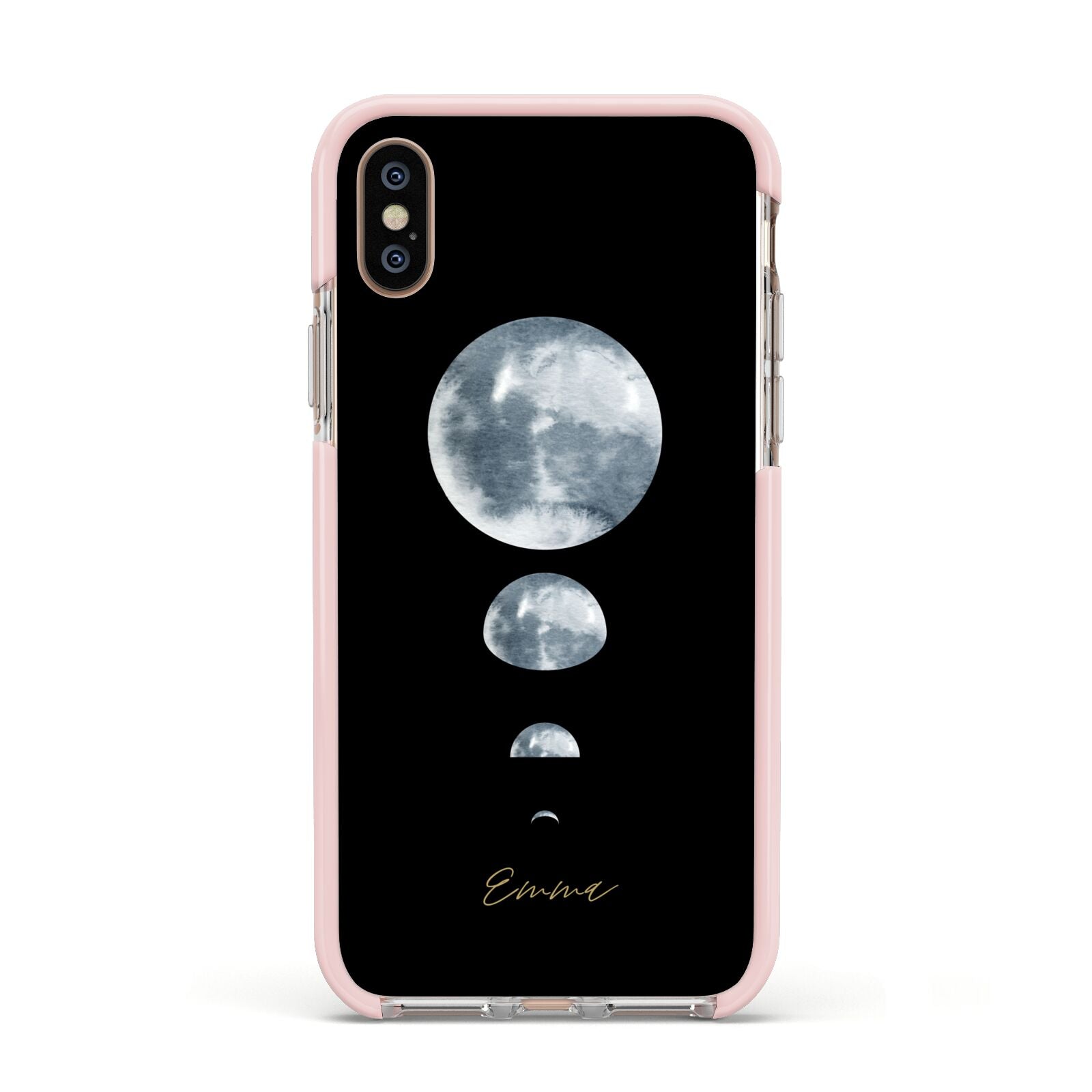 Personalised Moon Phases Apple iPhone Xs Impact Case Pink Edge on Gold Phone