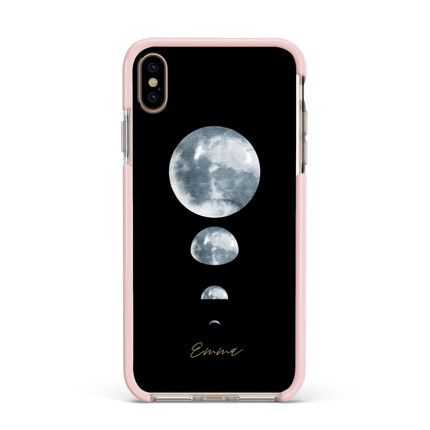 Personalised Moon Phases Apple iPhone Xs Max Impact Case Pink Edge on Gold Phone