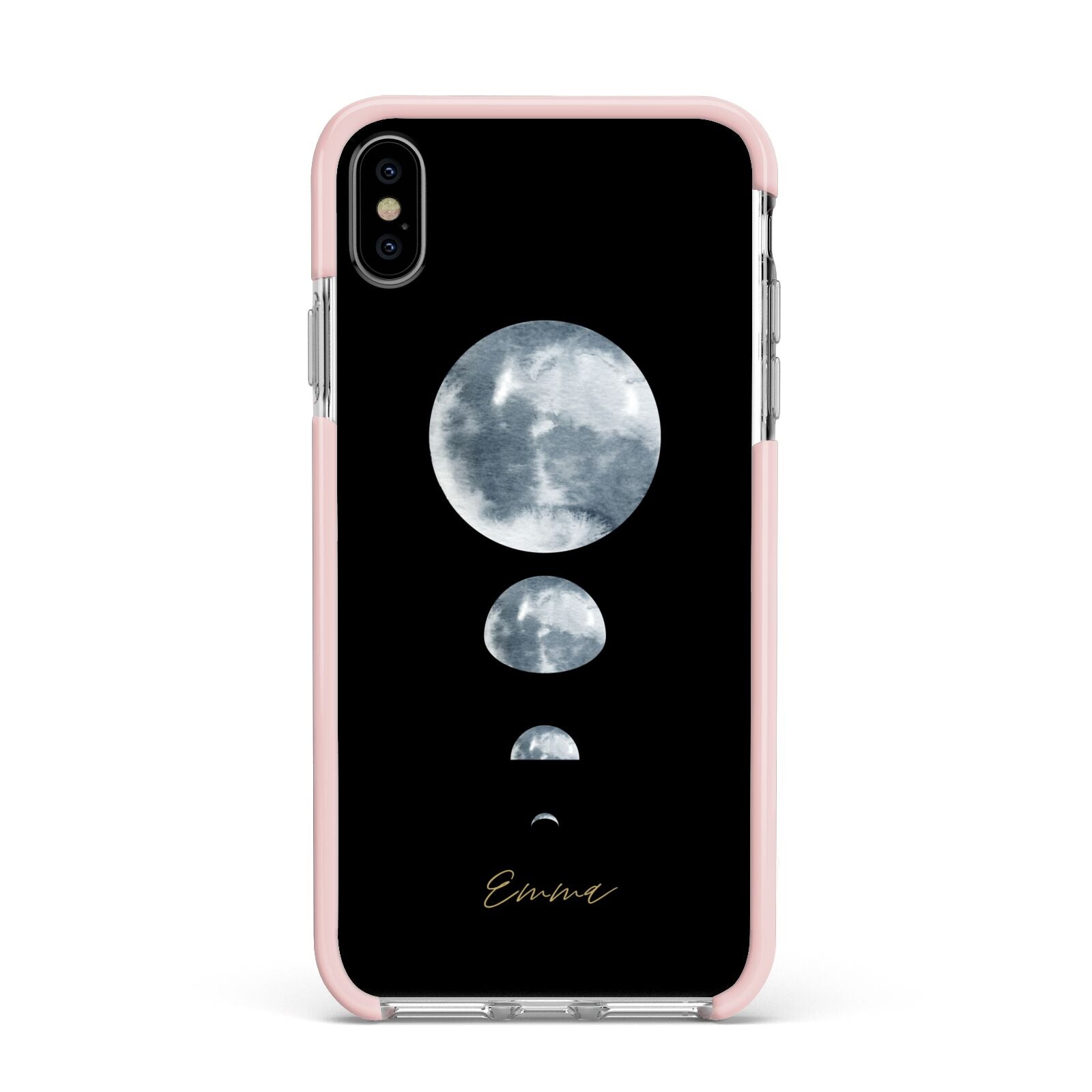 Personalised Moon Phases Apple iPhone Xs Max Impact Case Pink Edge on Silver Phone