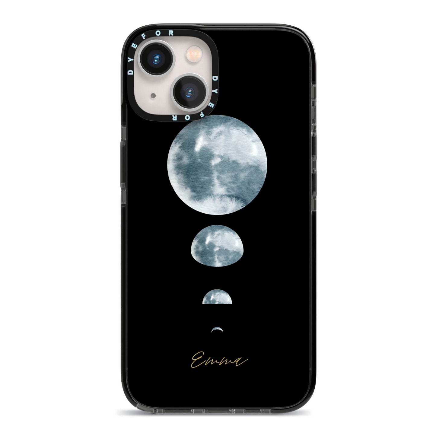 Personalised Moon Phases iPhone 13 Black Impact Case on Silver phone