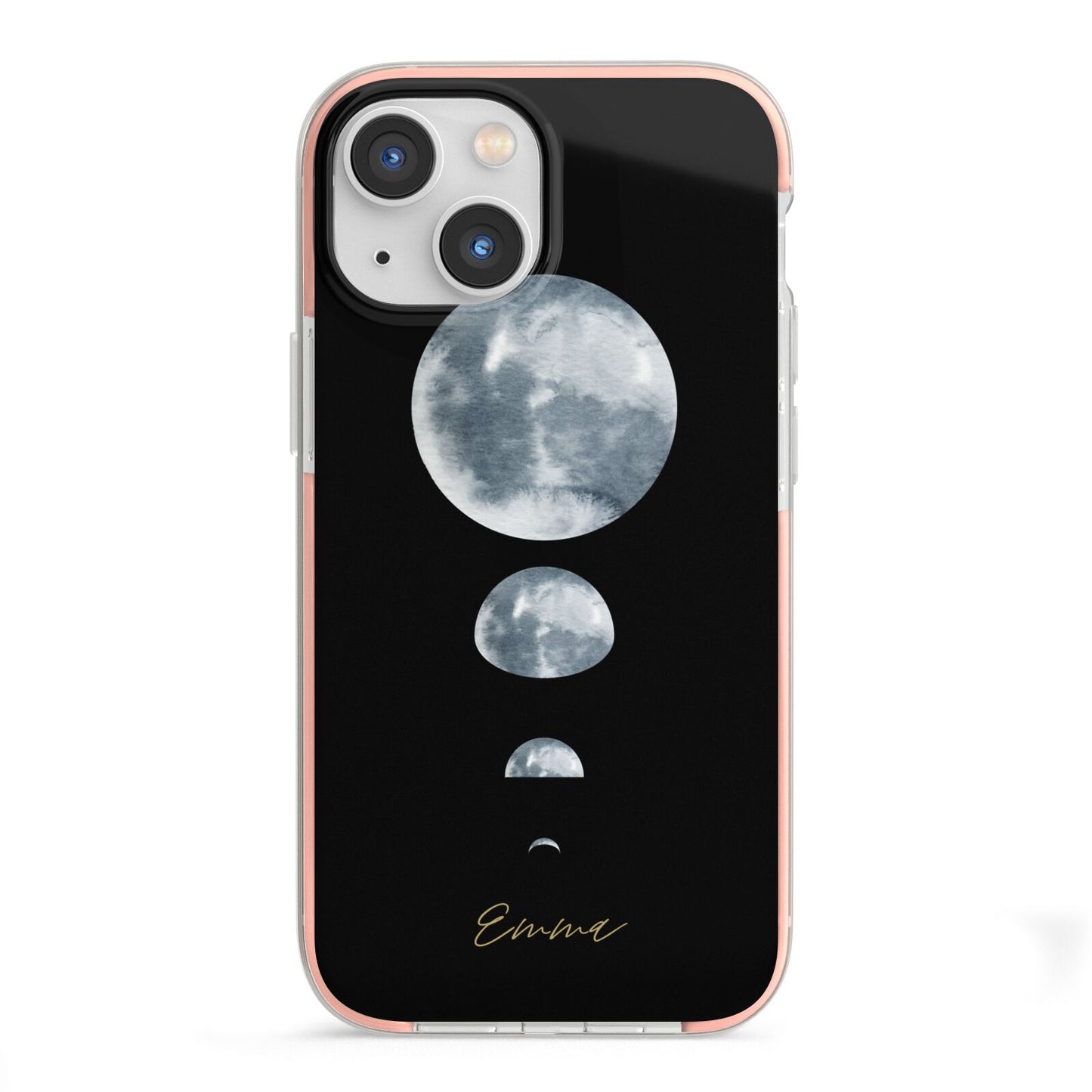 Personalised Moon Phases iPhone 13 Mini TPU Impact Case with Pink Edges