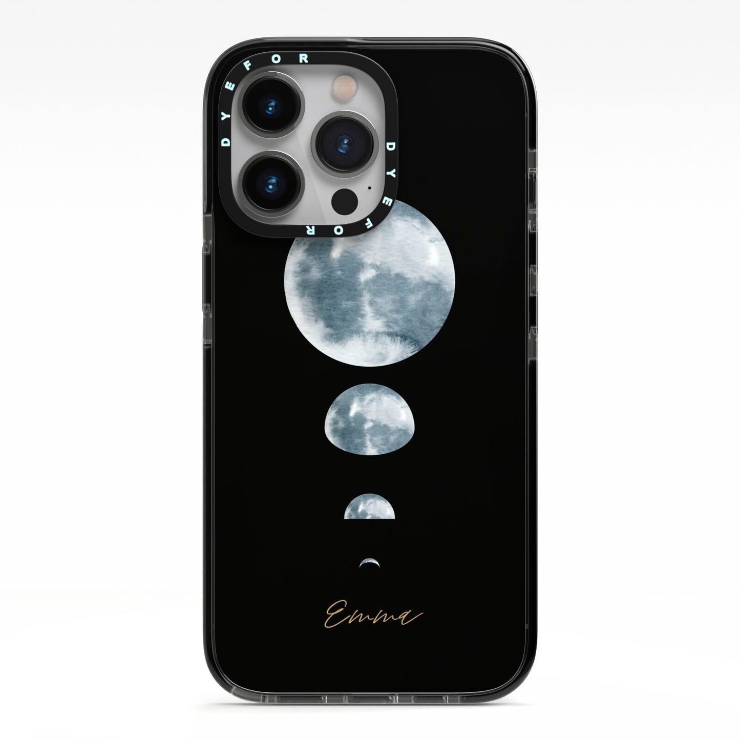 Personalised Moon Phases iPhone 13 Pro Black Impact Case on Silver phone
