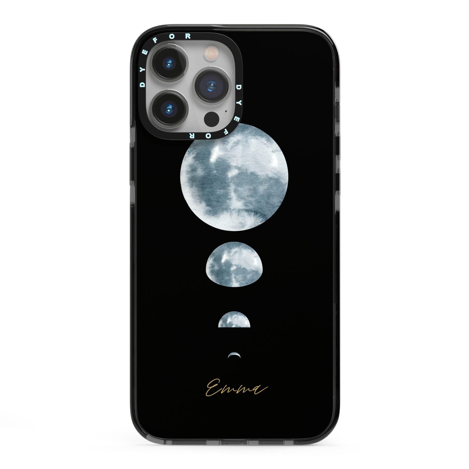 Personalised Moon Phases iPhone 13 Pro Max Black Impact Case on Silver phone