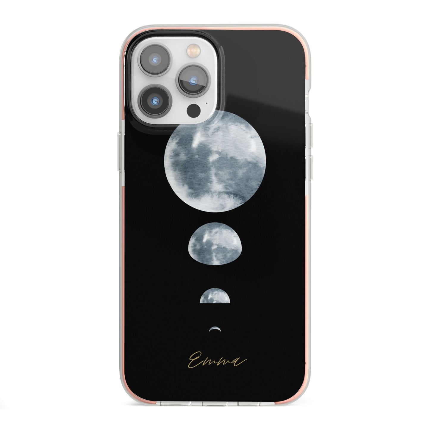 Personalised Moon Phases iPhone 13 Pro Max TPU Impact Case with Pink Edges