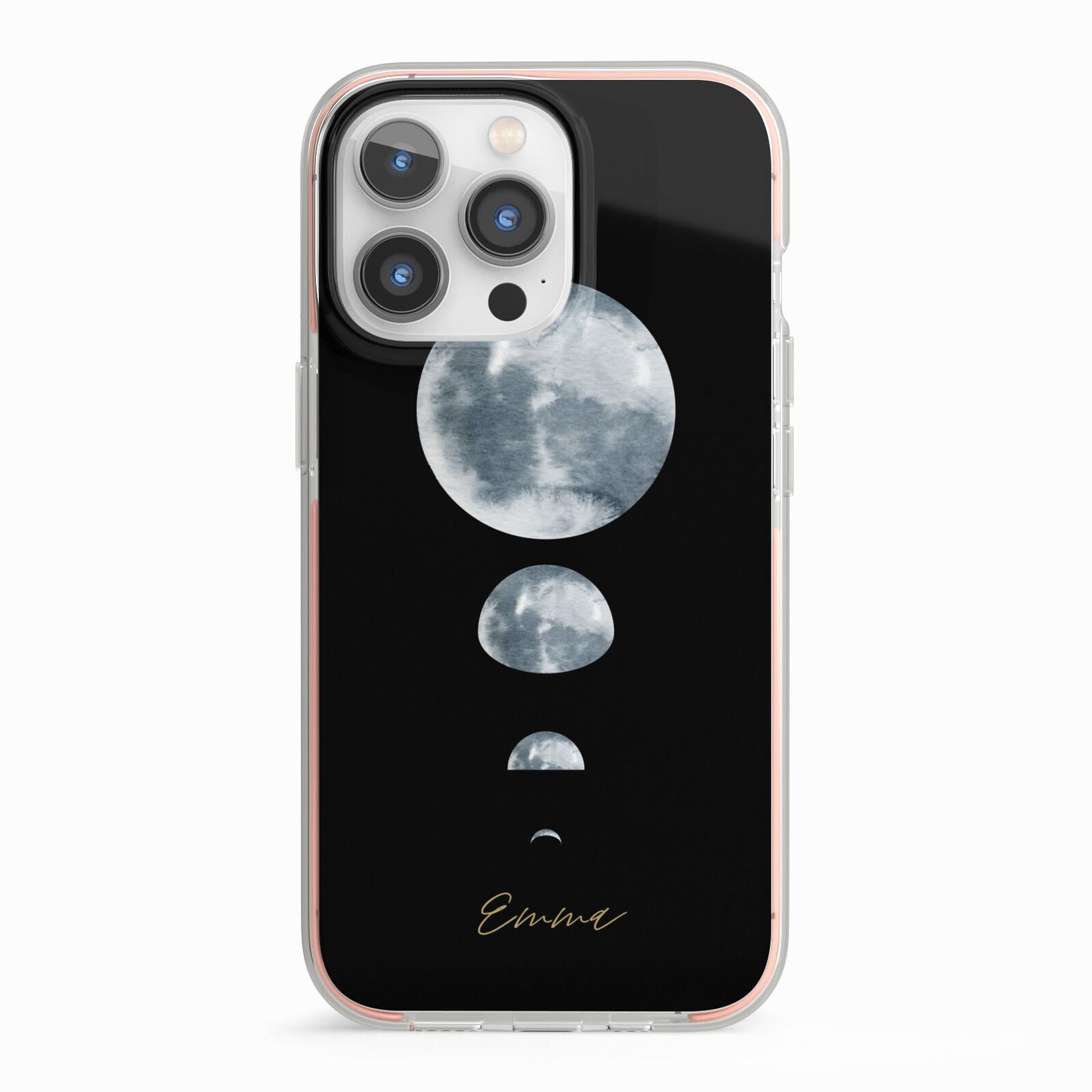 Personalised Moon Phases iPhone 13 Pro TPU Impact Case with Pink Edges