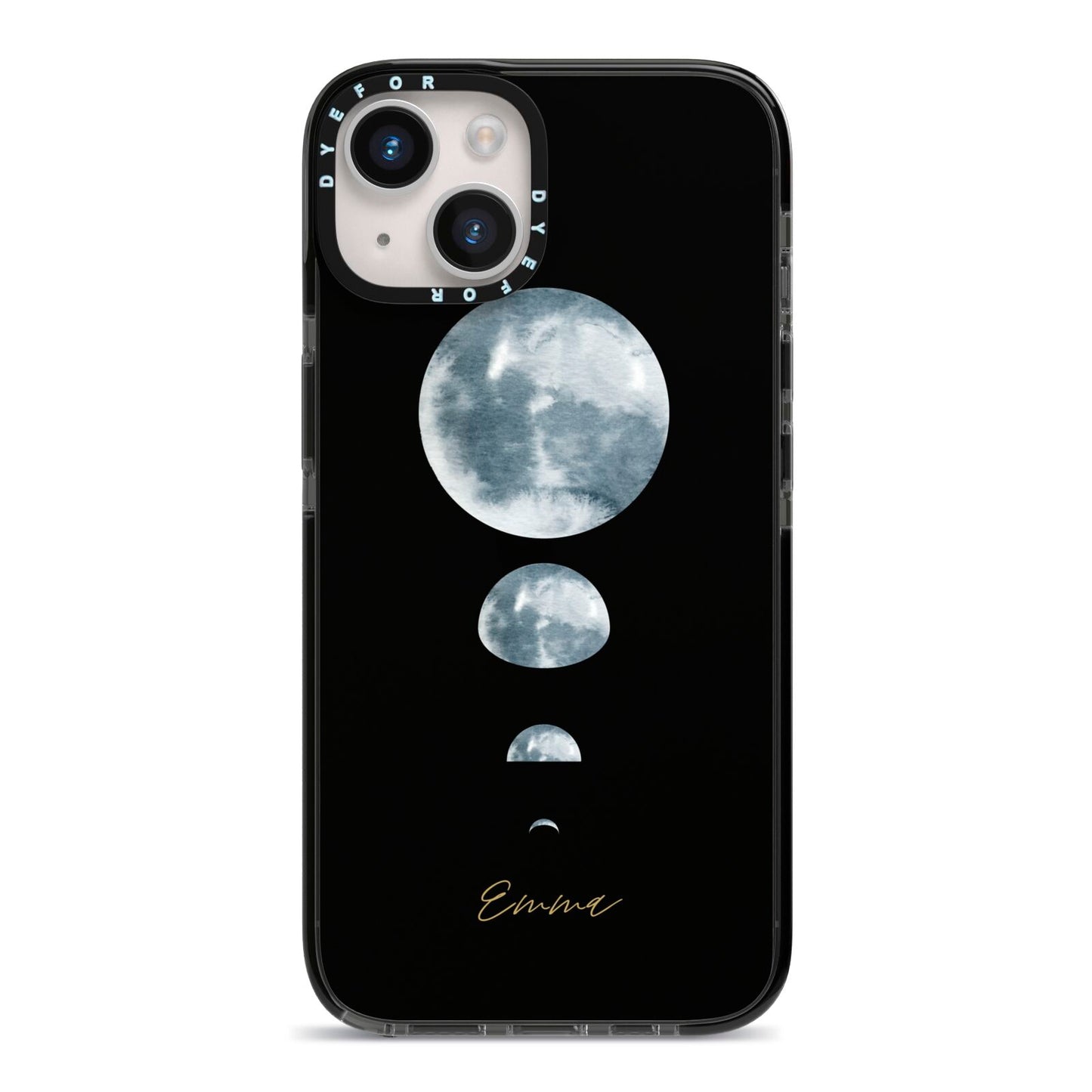 Personalised Moon Phases iPhone 14 Black Impact Case on Silver phone