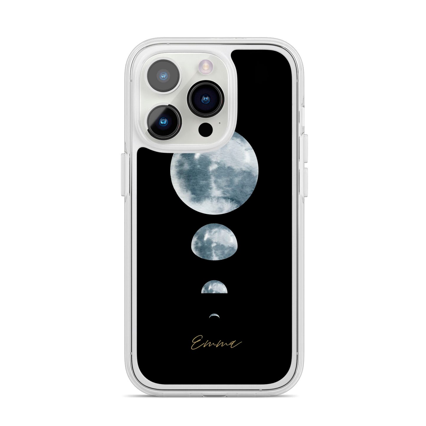 Personalised Moon Phases iPhone 14 Pro Clear Tough Case Silver