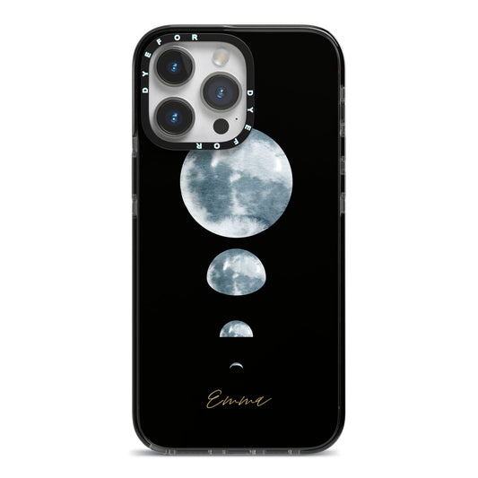 Personalised Moon Phases iPhone 14 Pro Max Black Impact Case on Silver phone