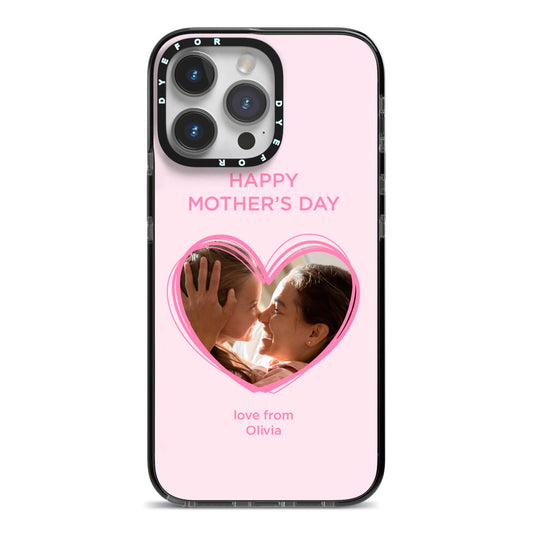 Personalised Mothers Day Photo Name iPhone 14 Pro Max Black Impact Case on Silver phone