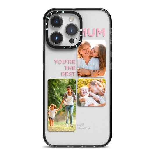 Personalised Mothers Day iPhone 14 Pro Max Black Impact Case on Silver phone