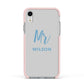 Personalised Mr Couple Apple iPhone XR Impact Case Pink Edge on Silver Phone