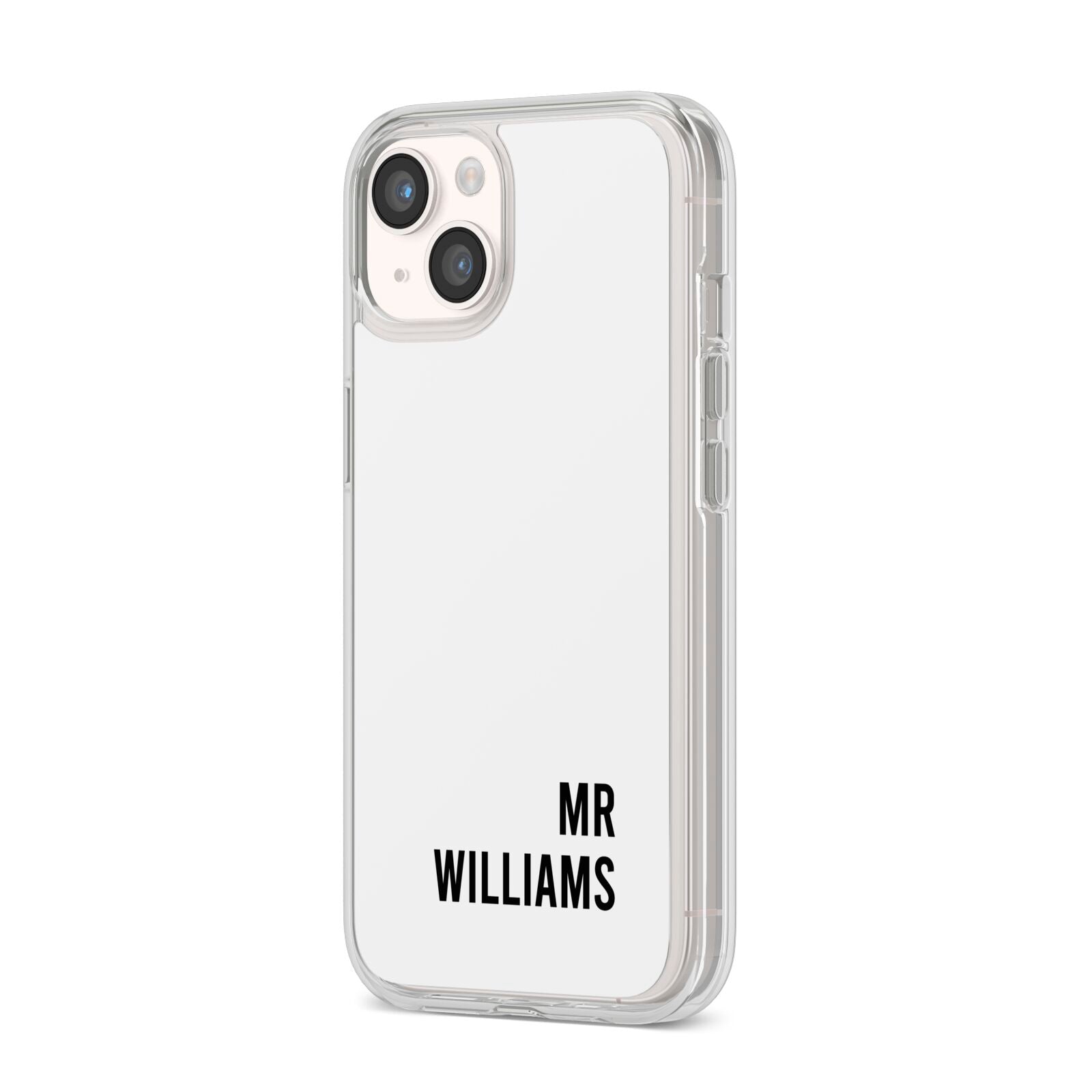 Personalised Mr Surname iPhone 14 Clear Tough Case Starlight Angled Image